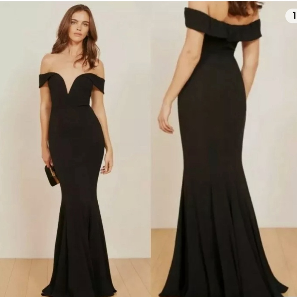 Reformation Bali Plunge V Neck Maxi Dress Gown Black - Picture 4 of 4